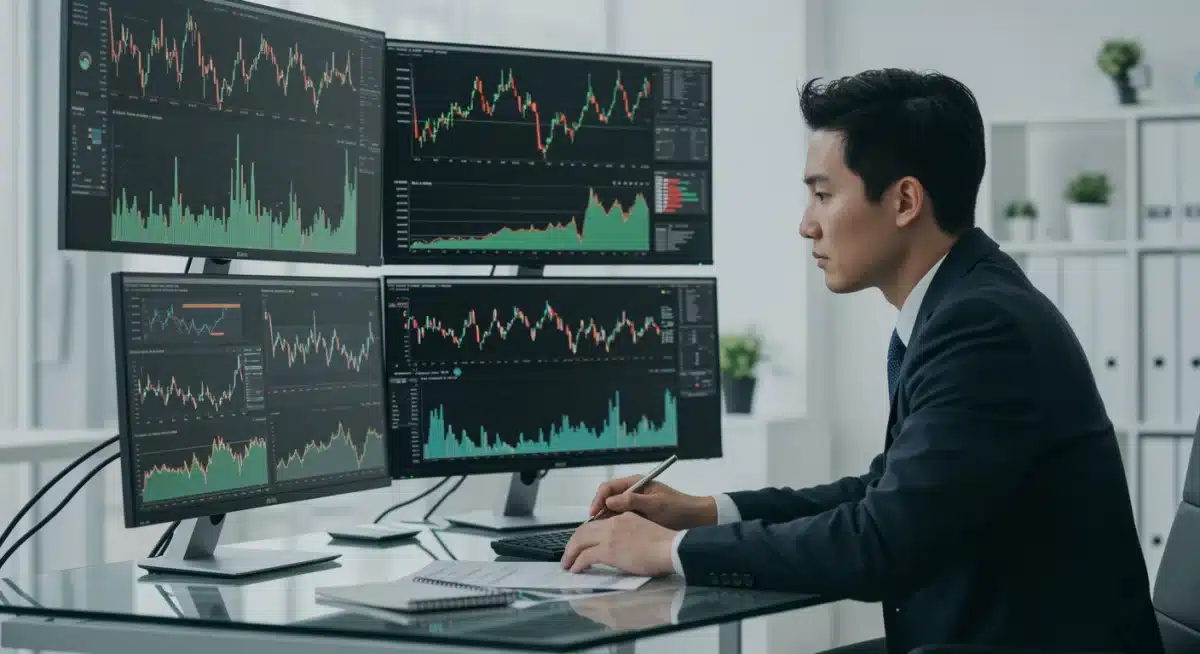 Financial expert analyzing investment portfolios during market volatility