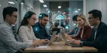 Professionals learning about future-proof skills and certifications in a modern office setting.