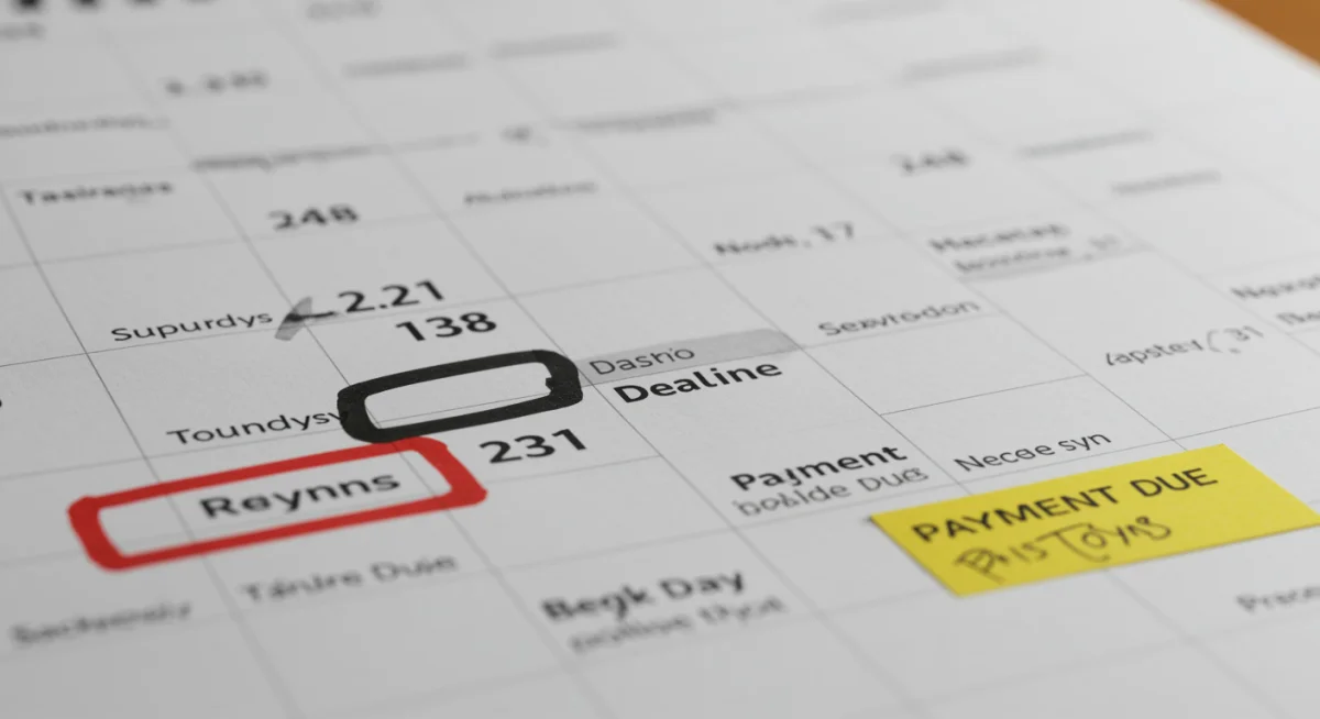 Calendar with highlighted deadlines for unemployment benefit applications and payments.