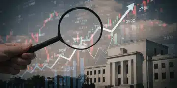 Financial chart showing rising interest rates for 2026 with Federal Reserve building in background