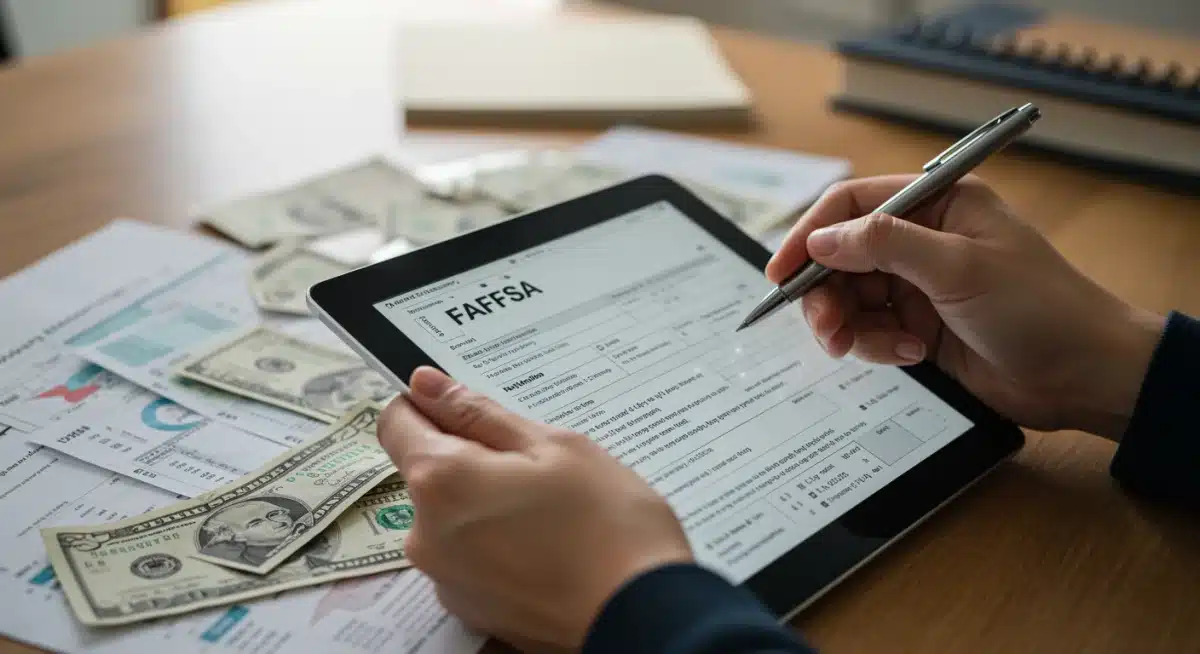 Filling out digital FAFSA form with financial documents