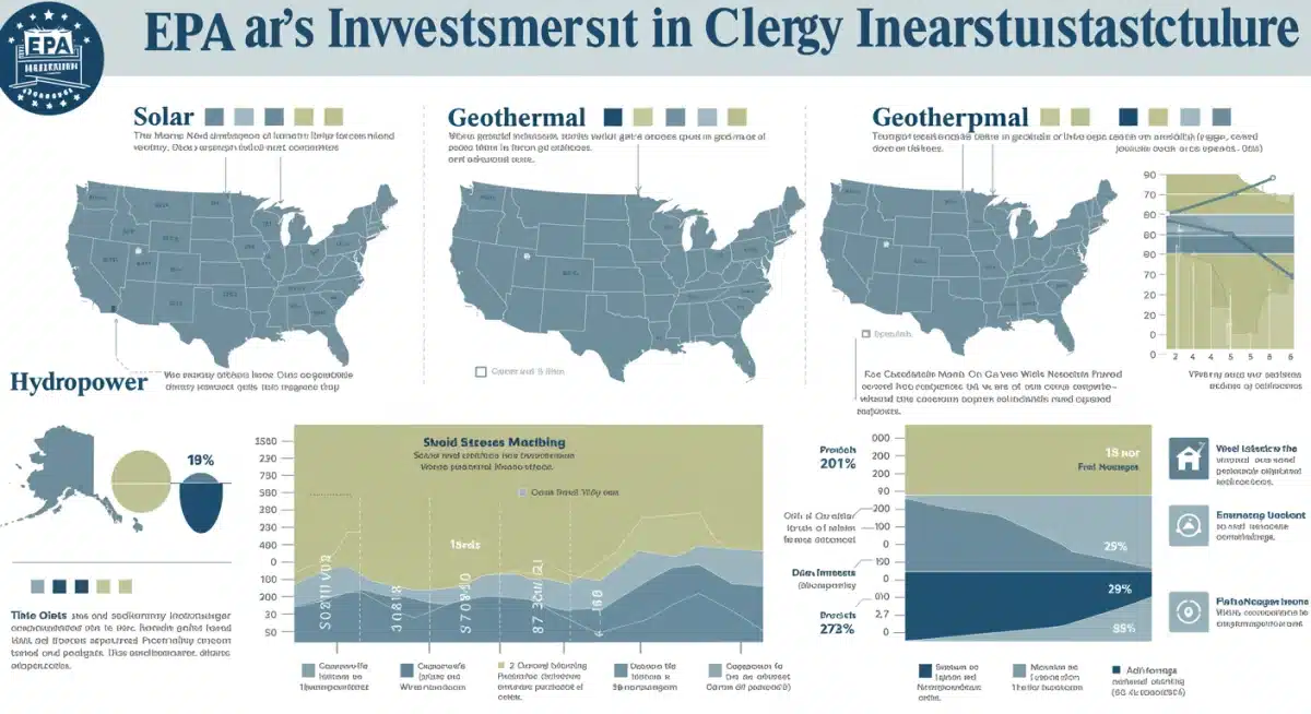 Infographic detailing EPA clean energy investment breakdown by source and region