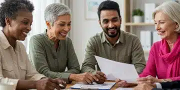 Senior citizens discussing financial plans with a sense of security and optimism