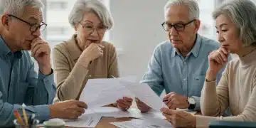 Seniors reviewing Medicare documents and discussing 2025 changes