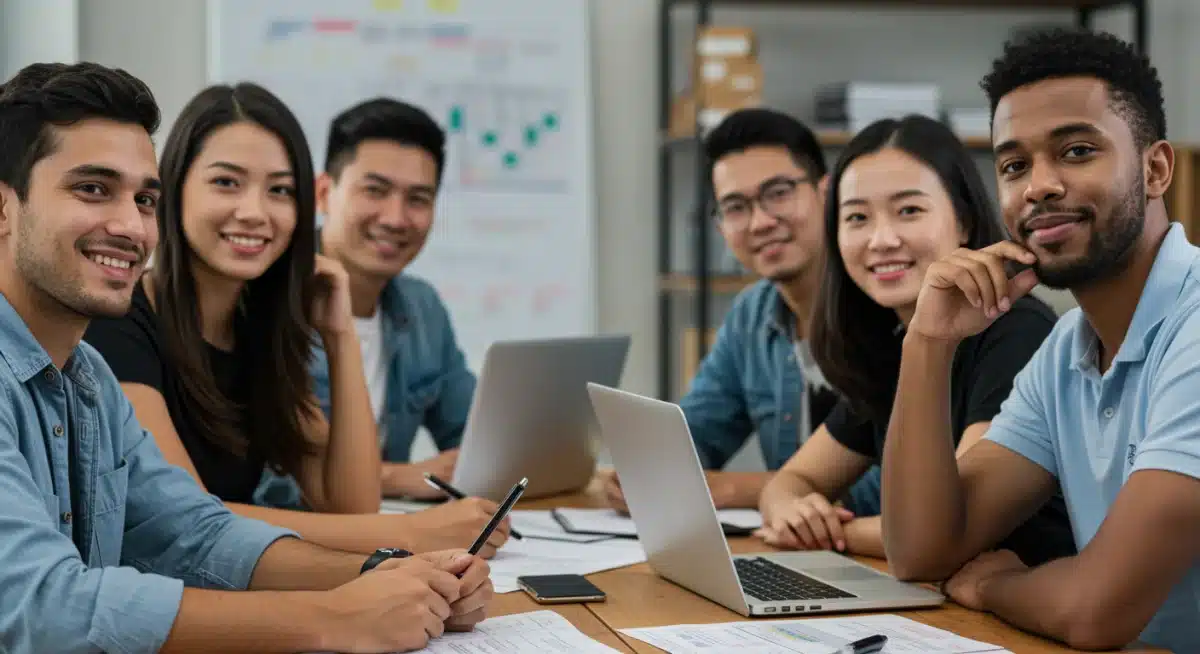 Students discussing loan forgiveness options with financial documents