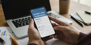 Woman reviewing student loan forgiveness application on phone