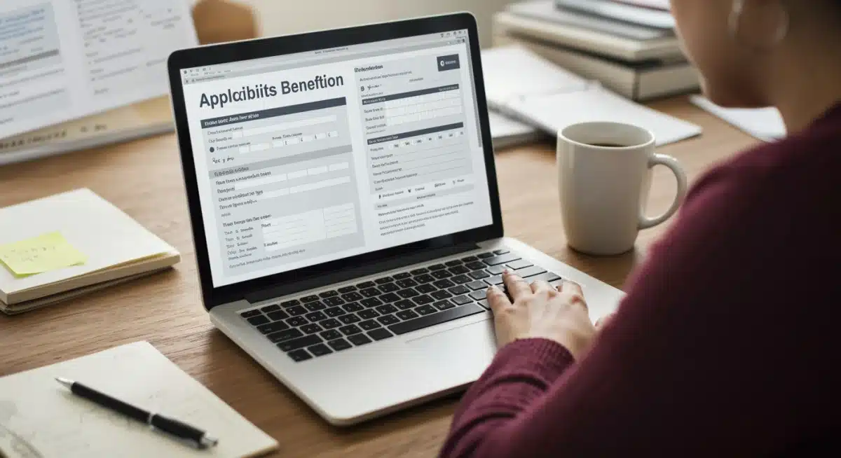 Person reviewing disability benefits application on laptop