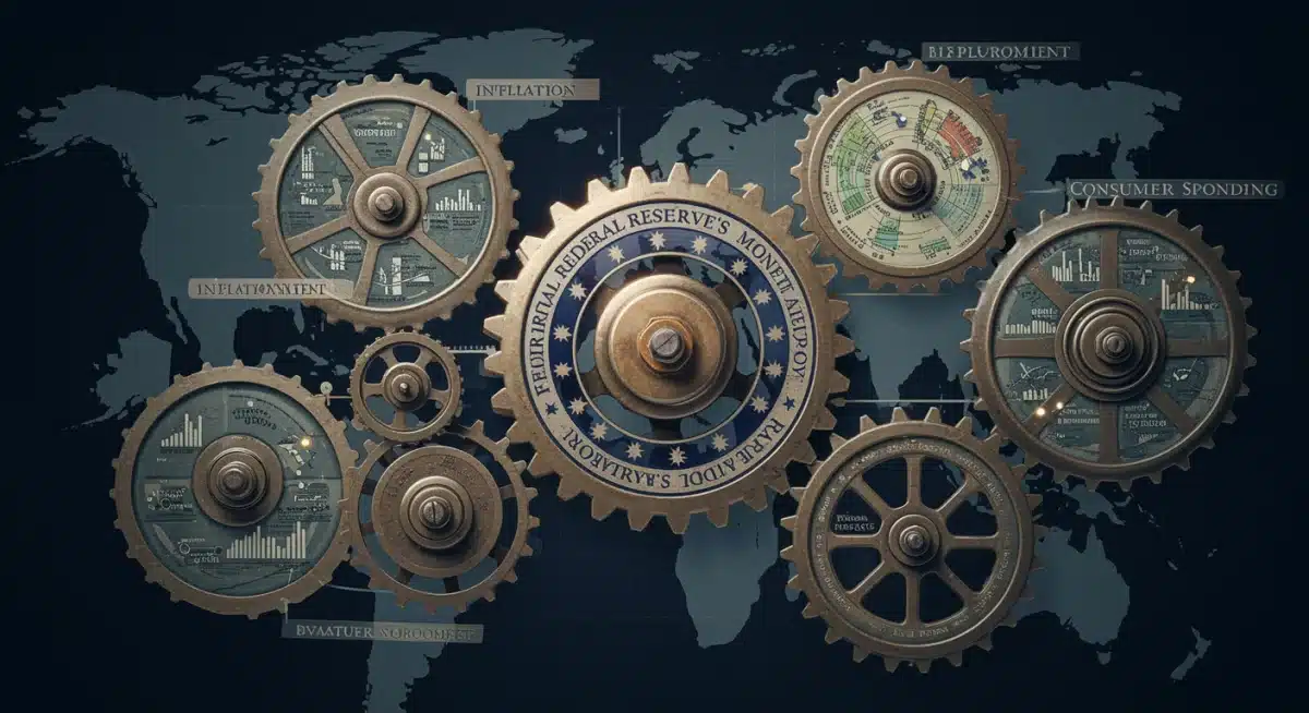 Interconnected gears illustrating the Federal Reserve's influence on inflation, employment, and consumer spending.