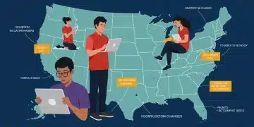 Students and educators engaging with new technology, symbolizing K-12 curriculum reforms across U.S. states.