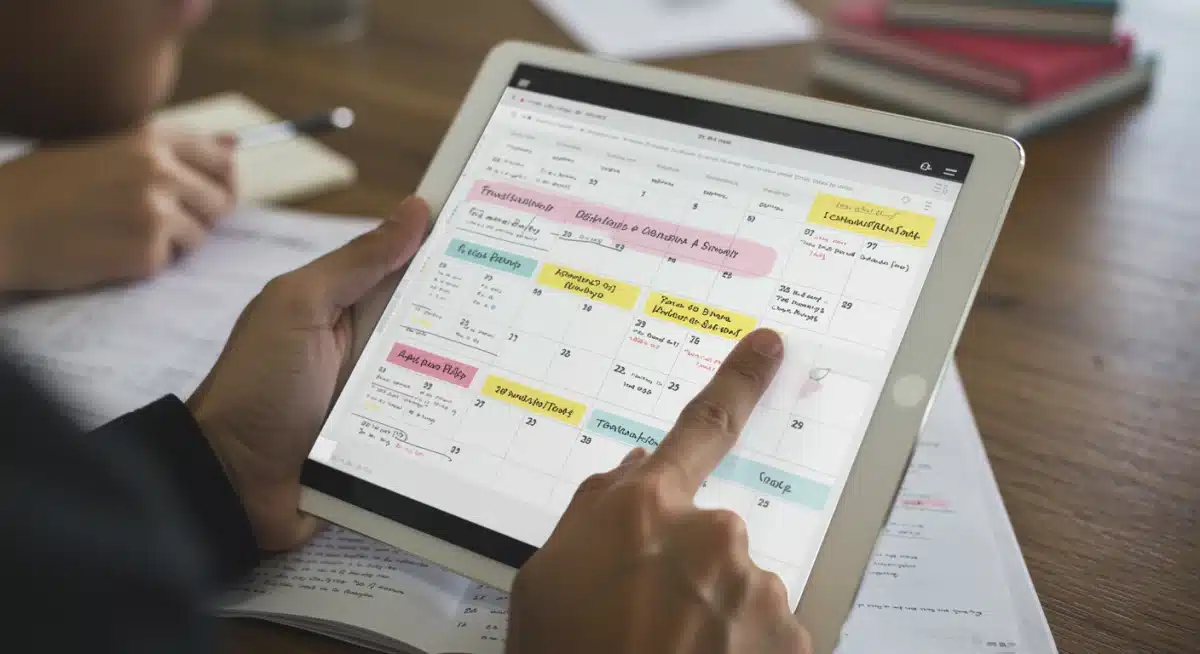 Student organizing scholarship application deadlines on a digital calendar