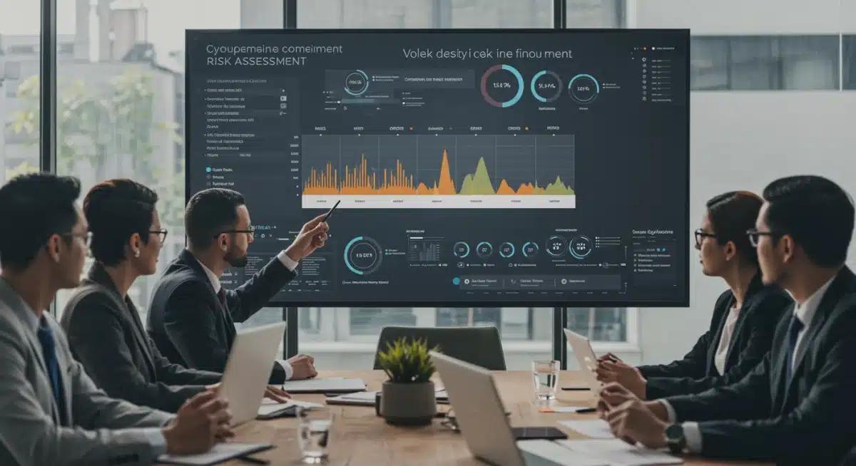 Business leaders discussing cybersecurity compliance and risk assessment strategies