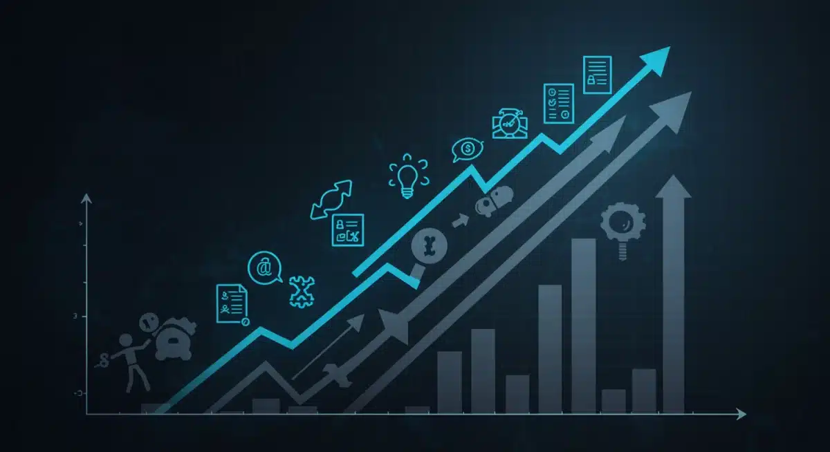 Career ladder with skill icons showing upward mobility from micro-credentials