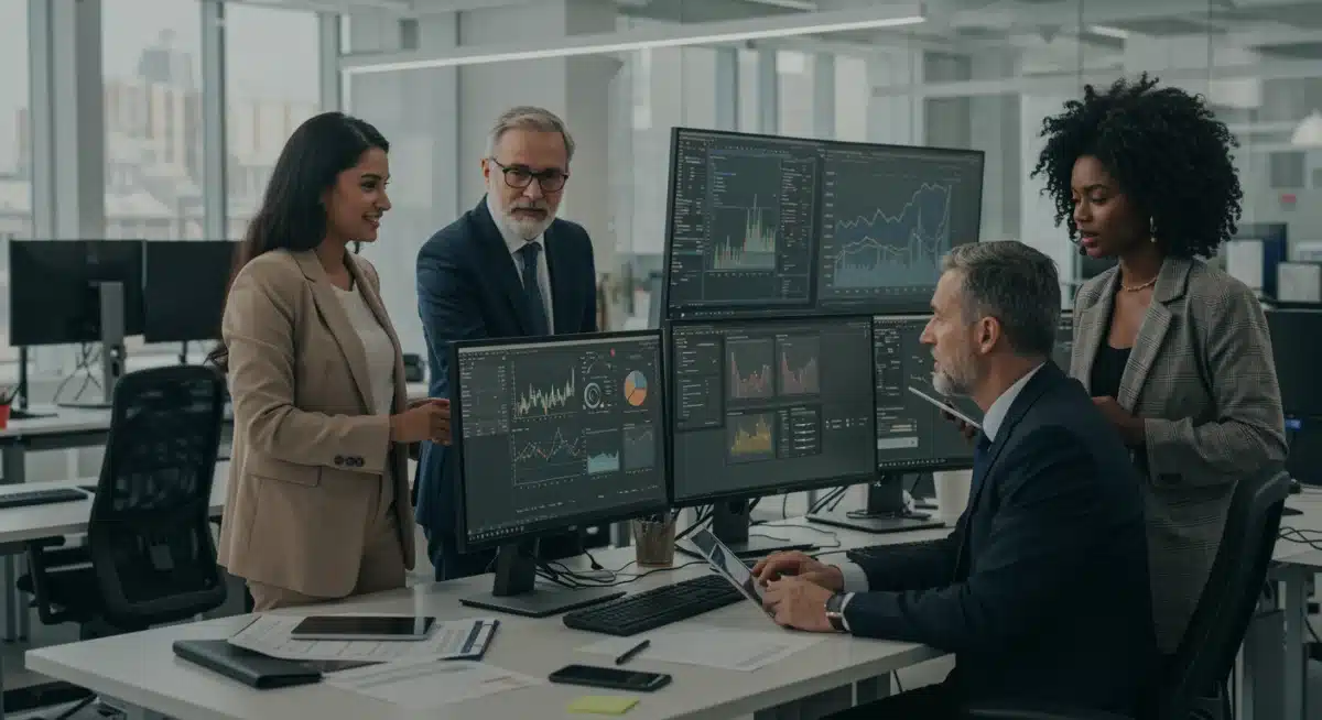 Diverse professionals collaborating in an office, symbolizing a dynamic labor market and innovation.
