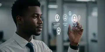 Professional viewing digital micro-credential badges and certifications for career growth