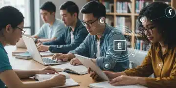 College students studying, preparing for FAFSA updates and federal student aid applications.