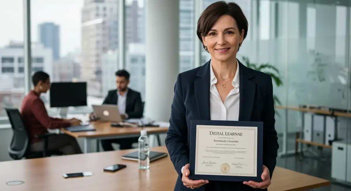 Adult learner celebrating career advancement with new degree