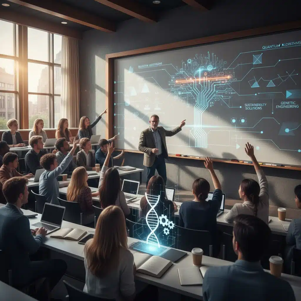 Professor and students in interactive classroom setting