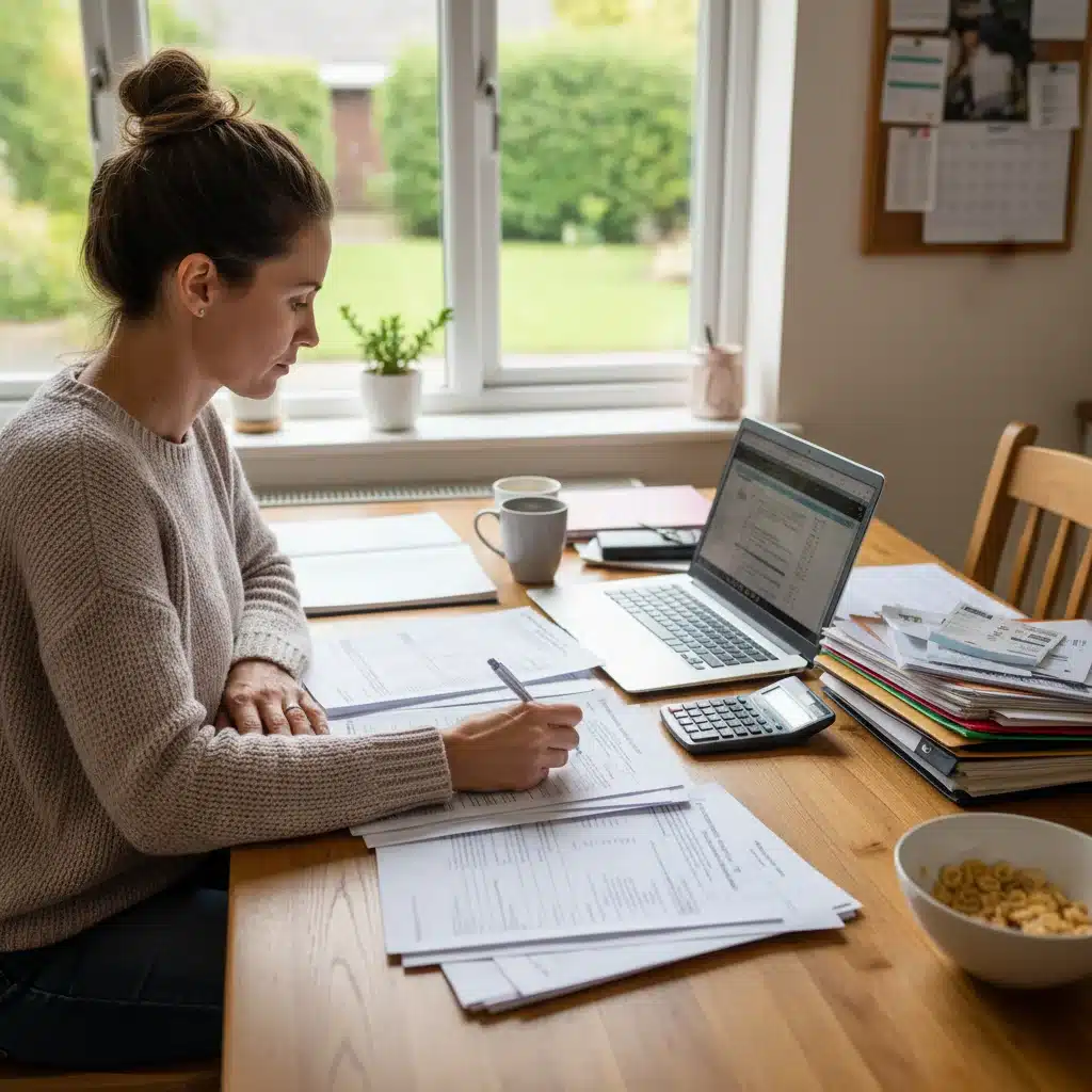 Person reviewing documents for benefit application