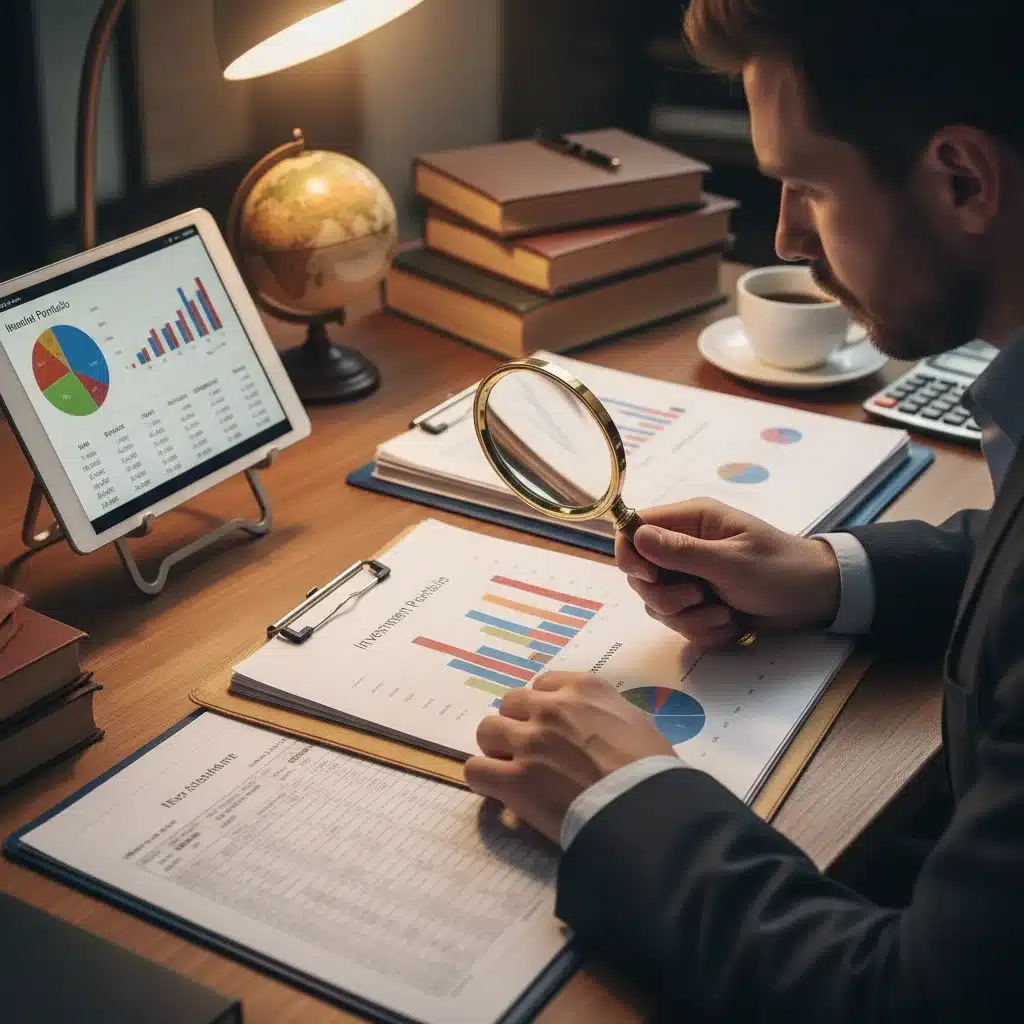 Person analyzing investment portfolio and financial documents for inflation planning