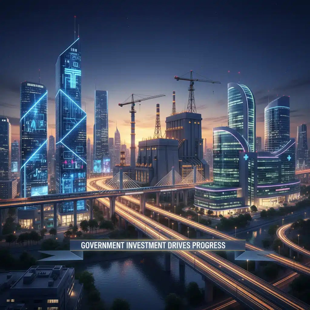 Cityscape at dusk, illustrating diverse industry growth and investment.