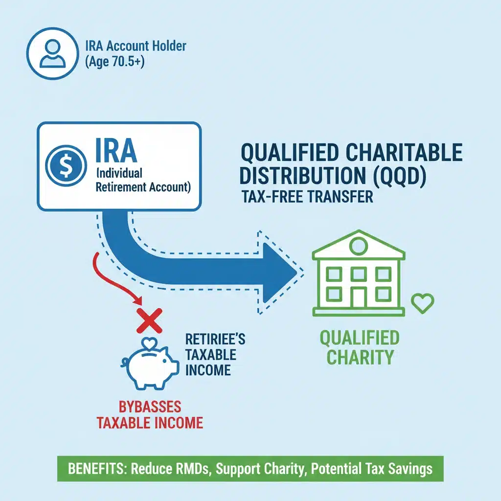 Infographic showing tax-free IRA transfer to charity via QCD