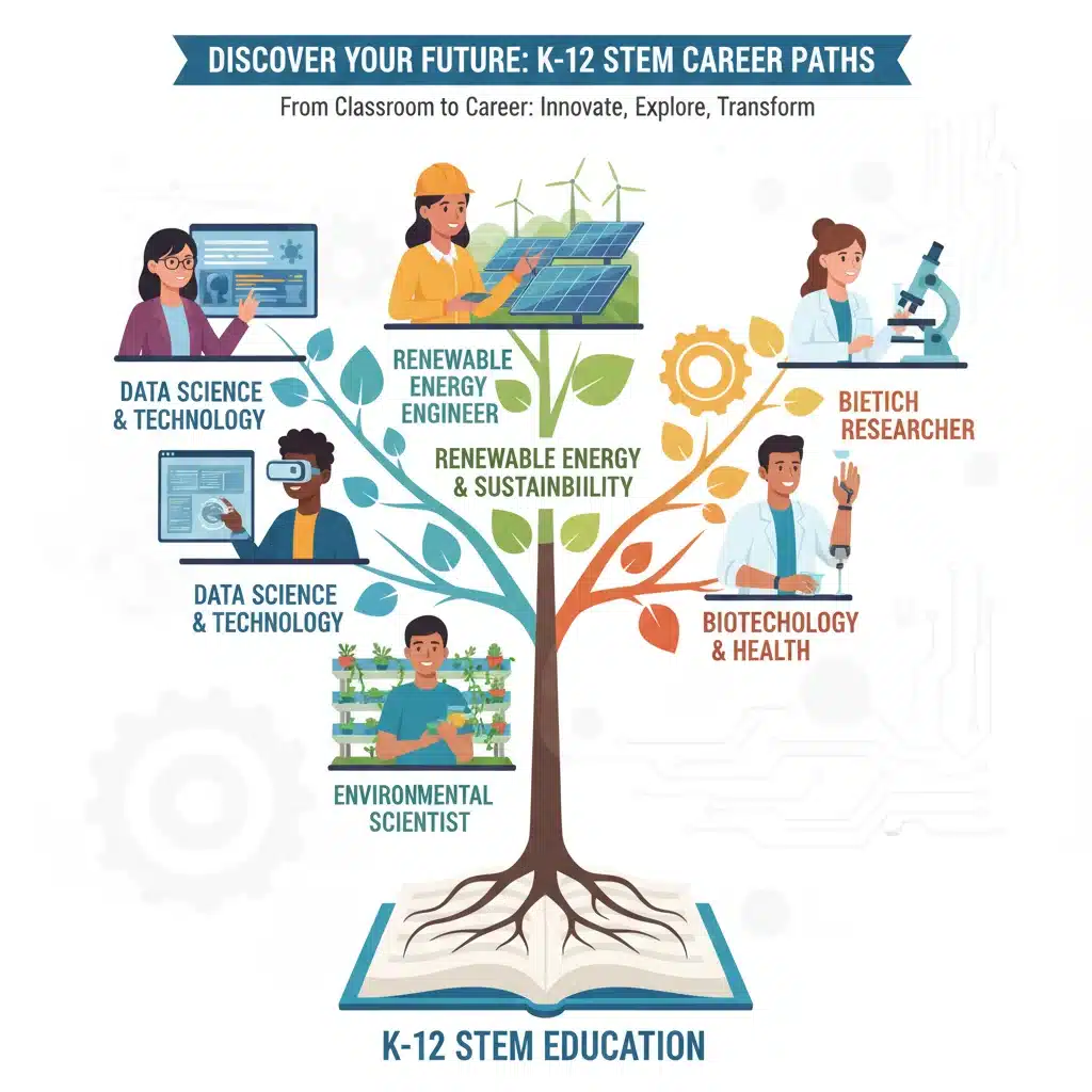 Infographic showing diverse STEM career paths for future graduates.