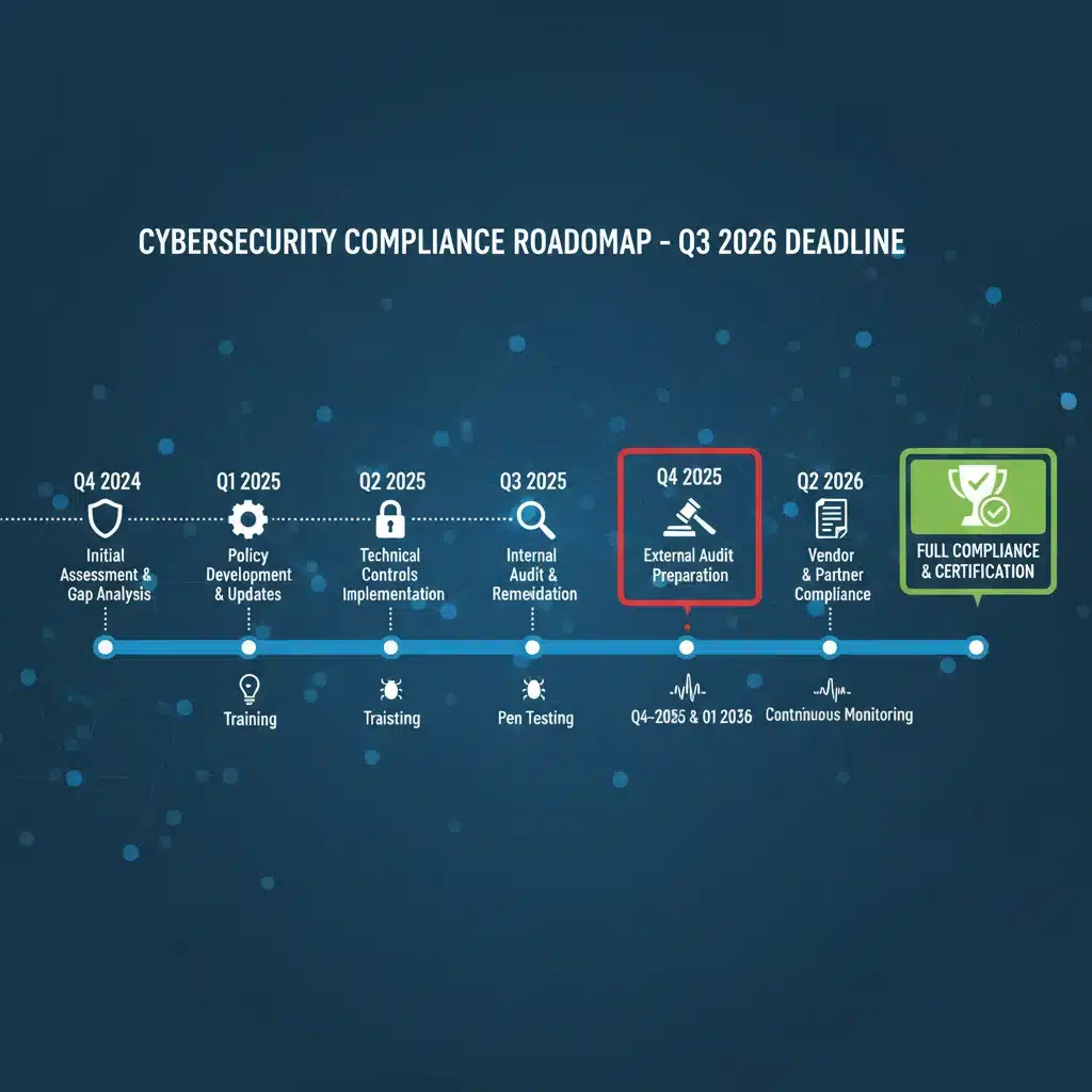 Timeline showing key compliance deadlines for Executive Order 14110.