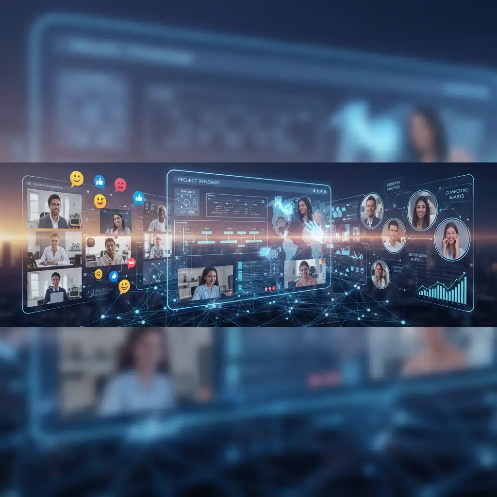 Diverse professionals collaborating virtually, demonstrating digital communication and teamwork skills.