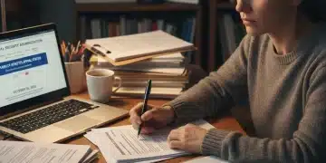 Person reviewing disability appeal documents, focused and determined