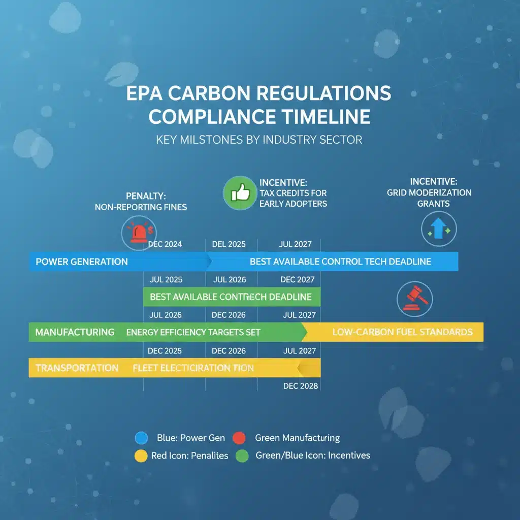 Infographic displaying a timeline of EPA carbon regulation compliance milestones and deadlines