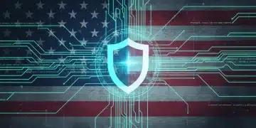 Digital shield protecting data, representing Executive Order 14110 cybersecurity impact.
