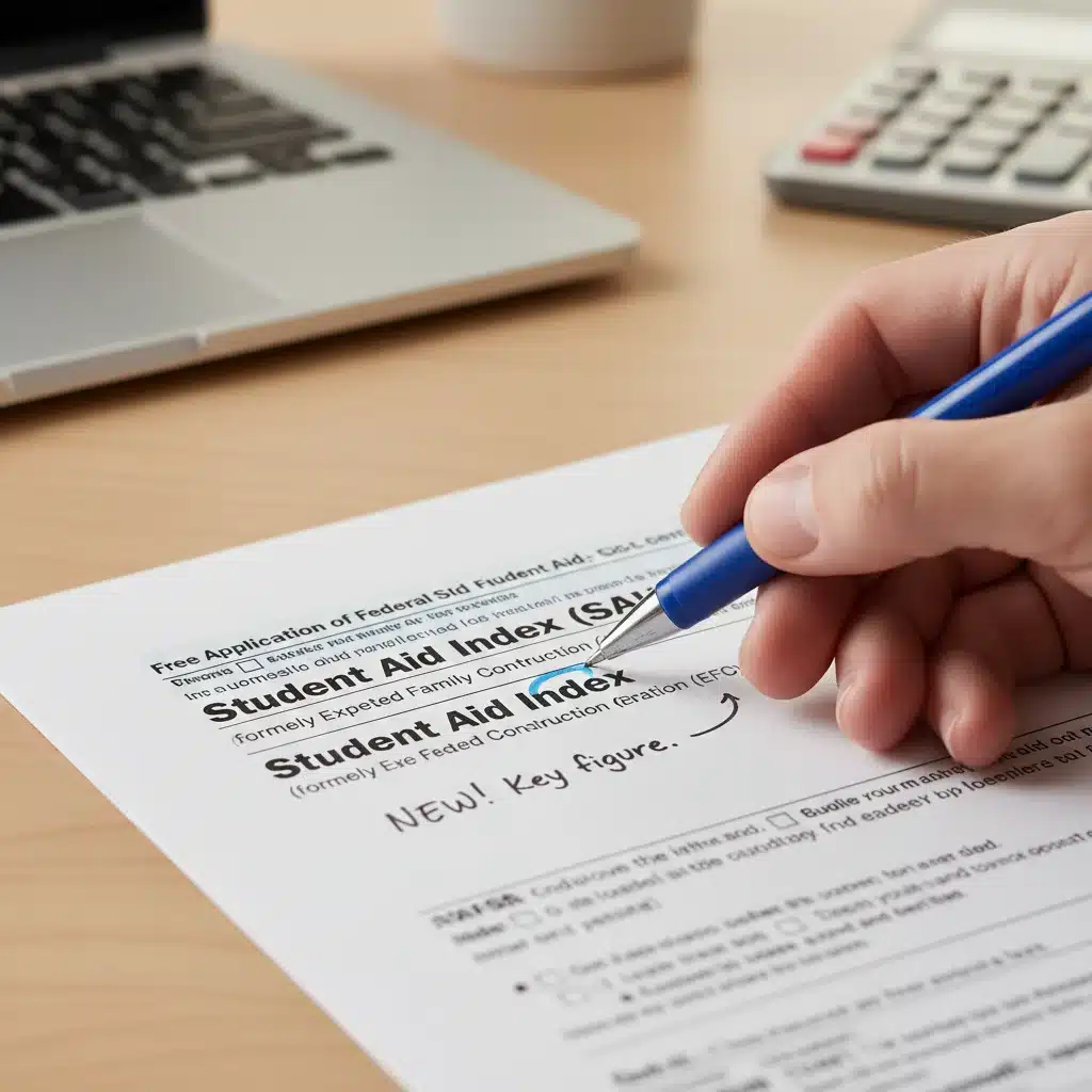 Hand highlighting Student Aid Index (SAI) on FAFSA form