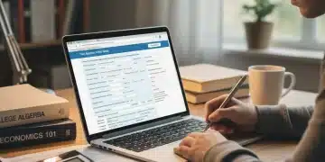 Student completing Federal Pell Grant application on laptop