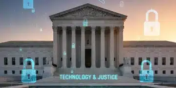 U.S. Supreme Court building with digital data overlay, symbolizing digital privacy legal implications