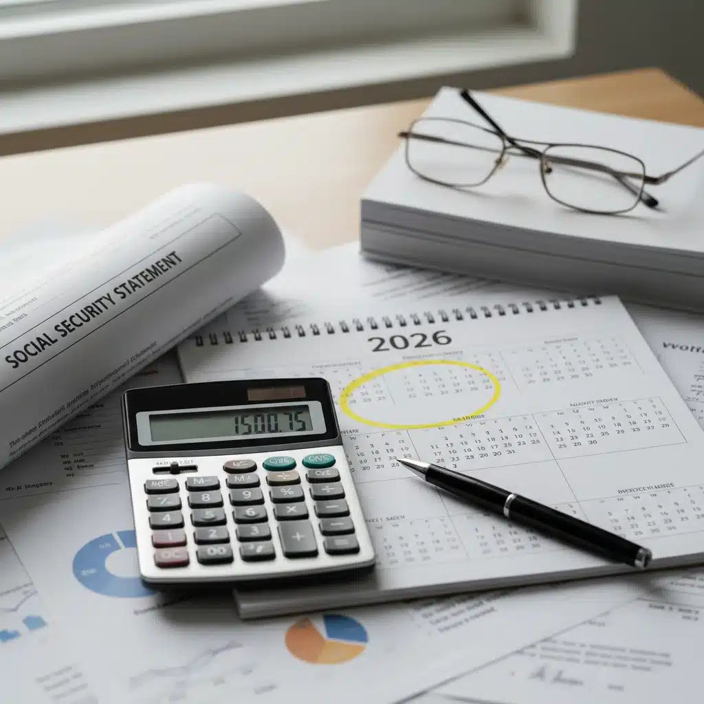 Calendar 2026 with Social Security documents for planning
