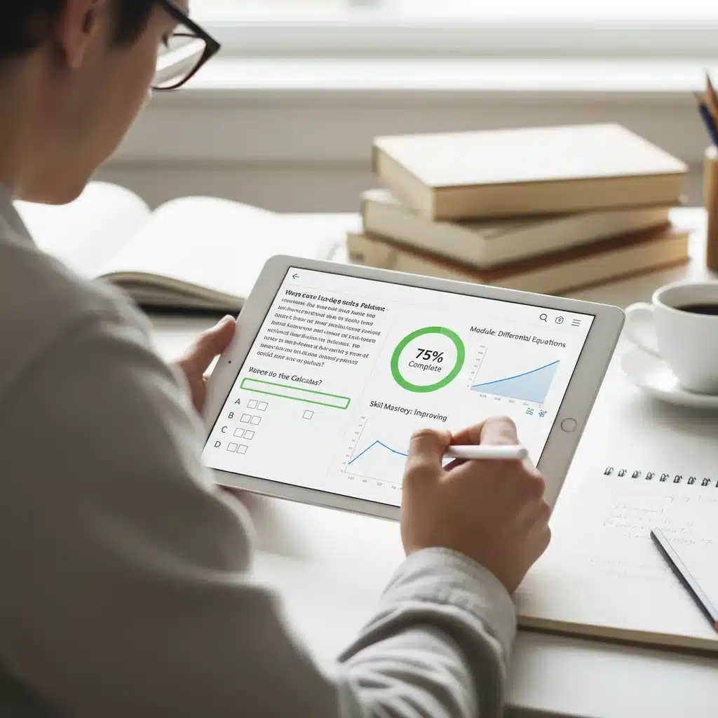 Student interacting with adaptive learning platform on tablet