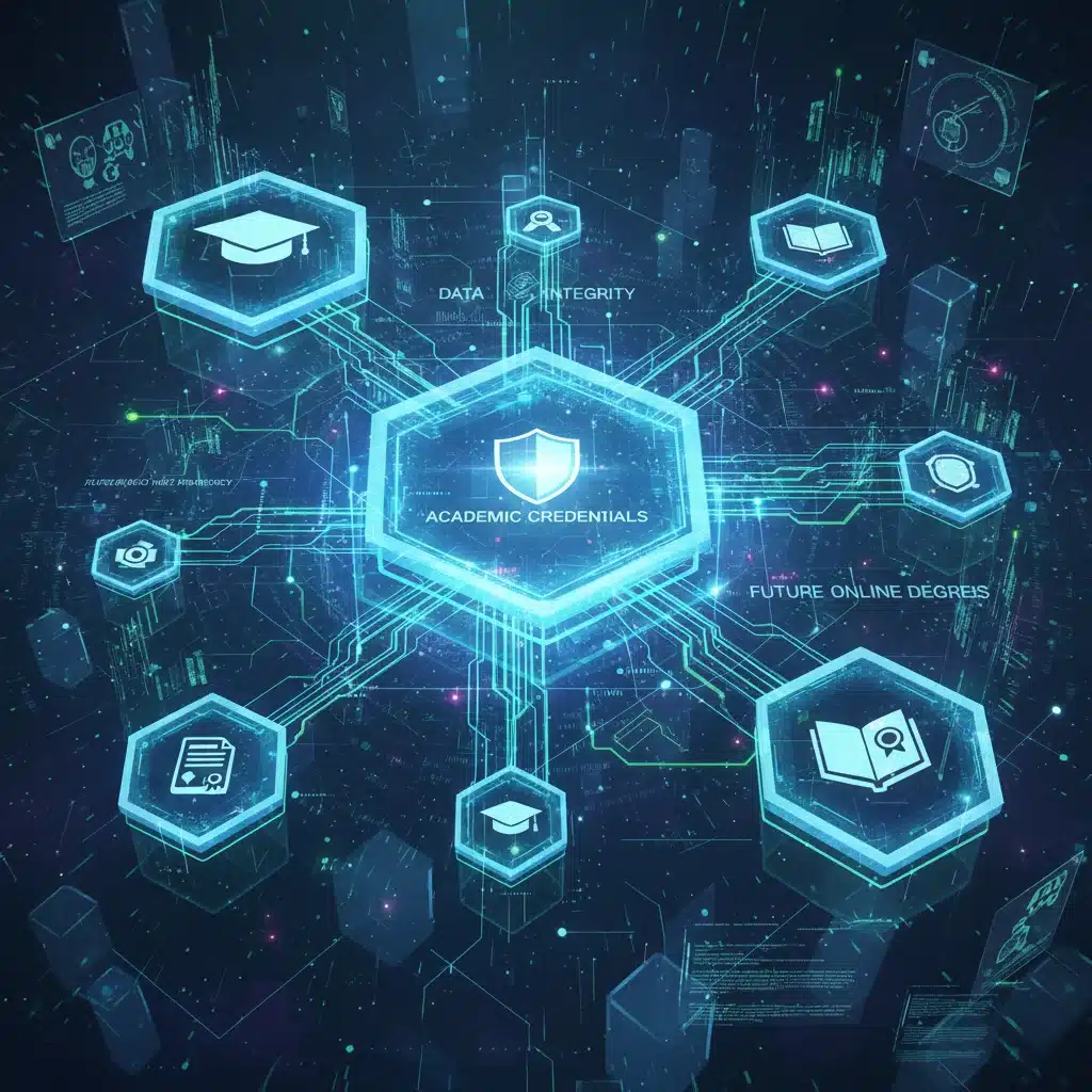 Blockchain technology securing academic credentials for online degrees.