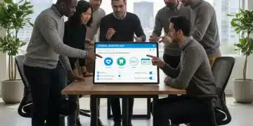 Federal employees reviewing benefits options on a tablet during open season