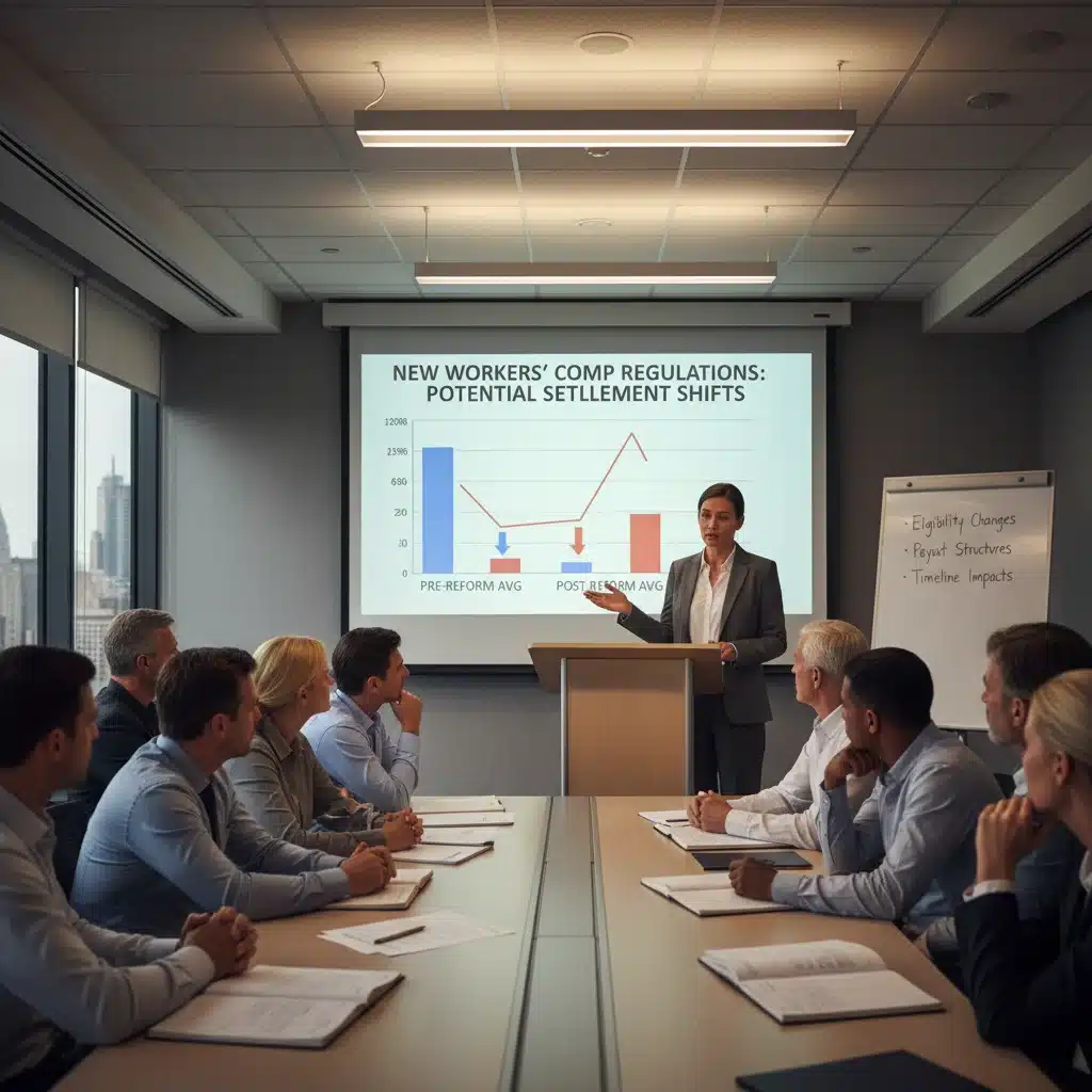 Legal expert discussing 2026 workers' compensation settlement value changes with clients