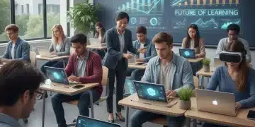 Students learning on tablets and laptops, showing personalized educational paths