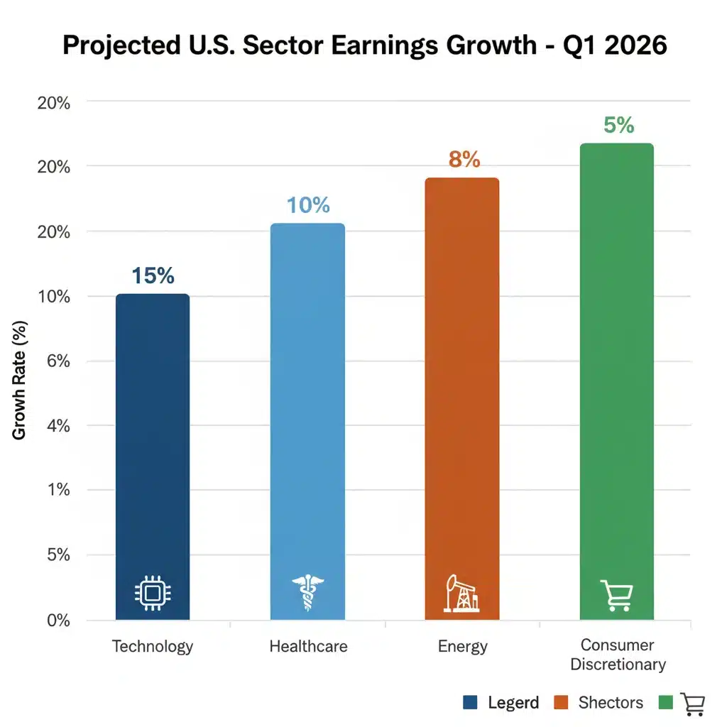 Projected earnings growth rates across key U.S. economic sectors for Q1 2026