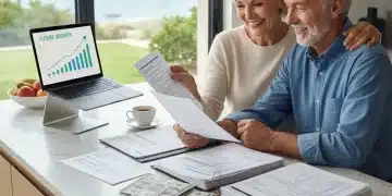 Senior couple happily reviewing 2026 Social Security benefits documents