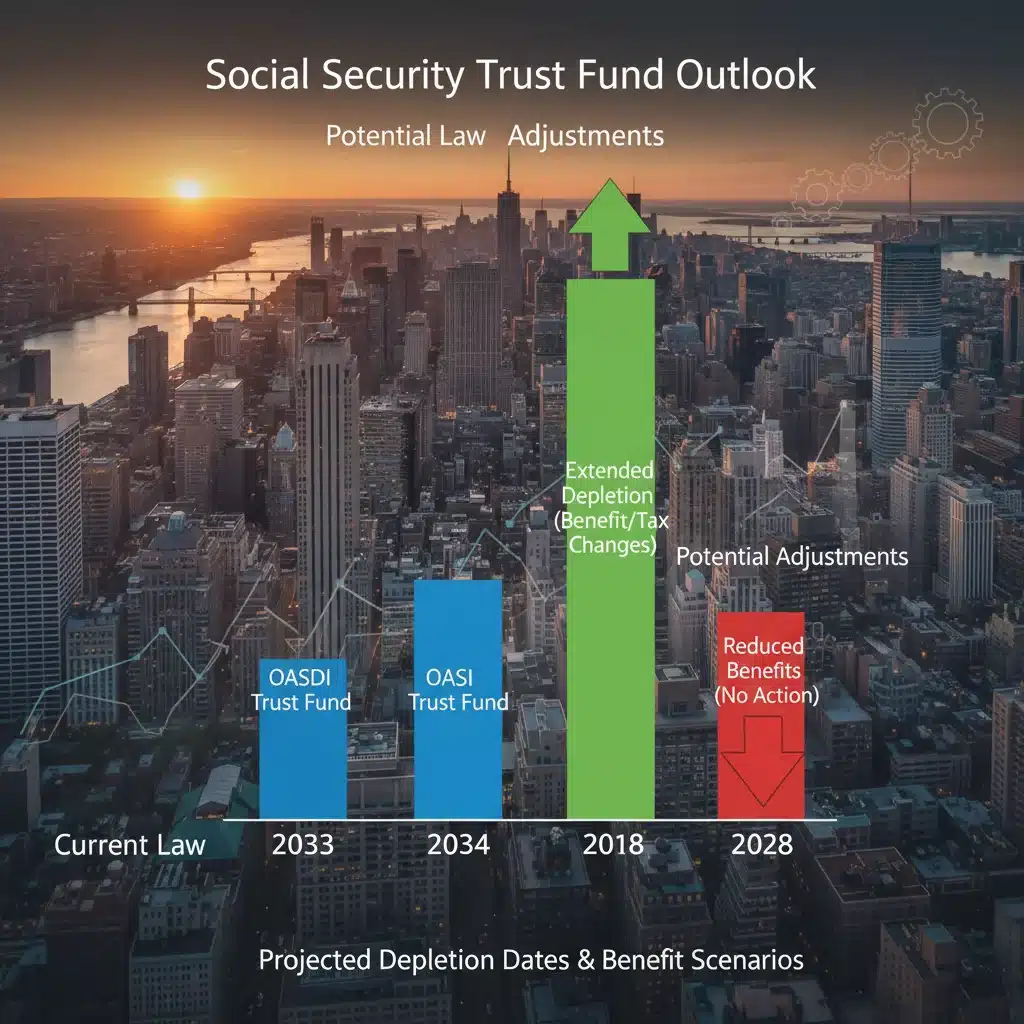 Graph showing Social Security benefit projections and economic trends