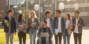 Diverse students walking on campus, symbolizing access to education through financial aid.