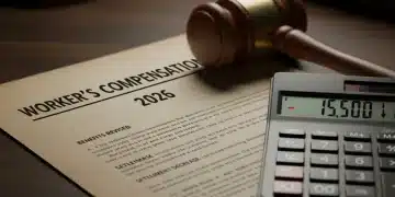 Legislative document for 2026 workers' compensation changes with gavel and calculator