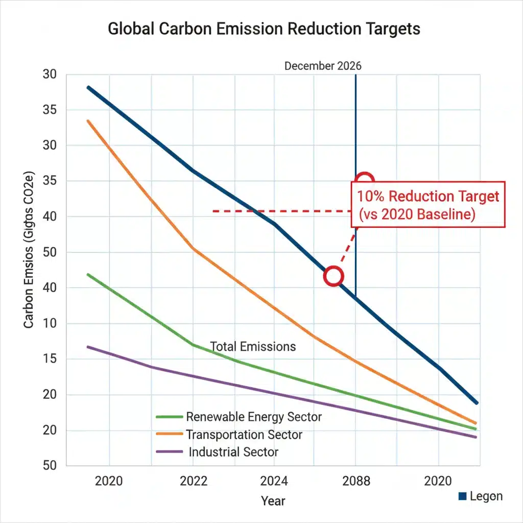 Graph illustrating the projected 10% carbon emission reduction target by December 2026.