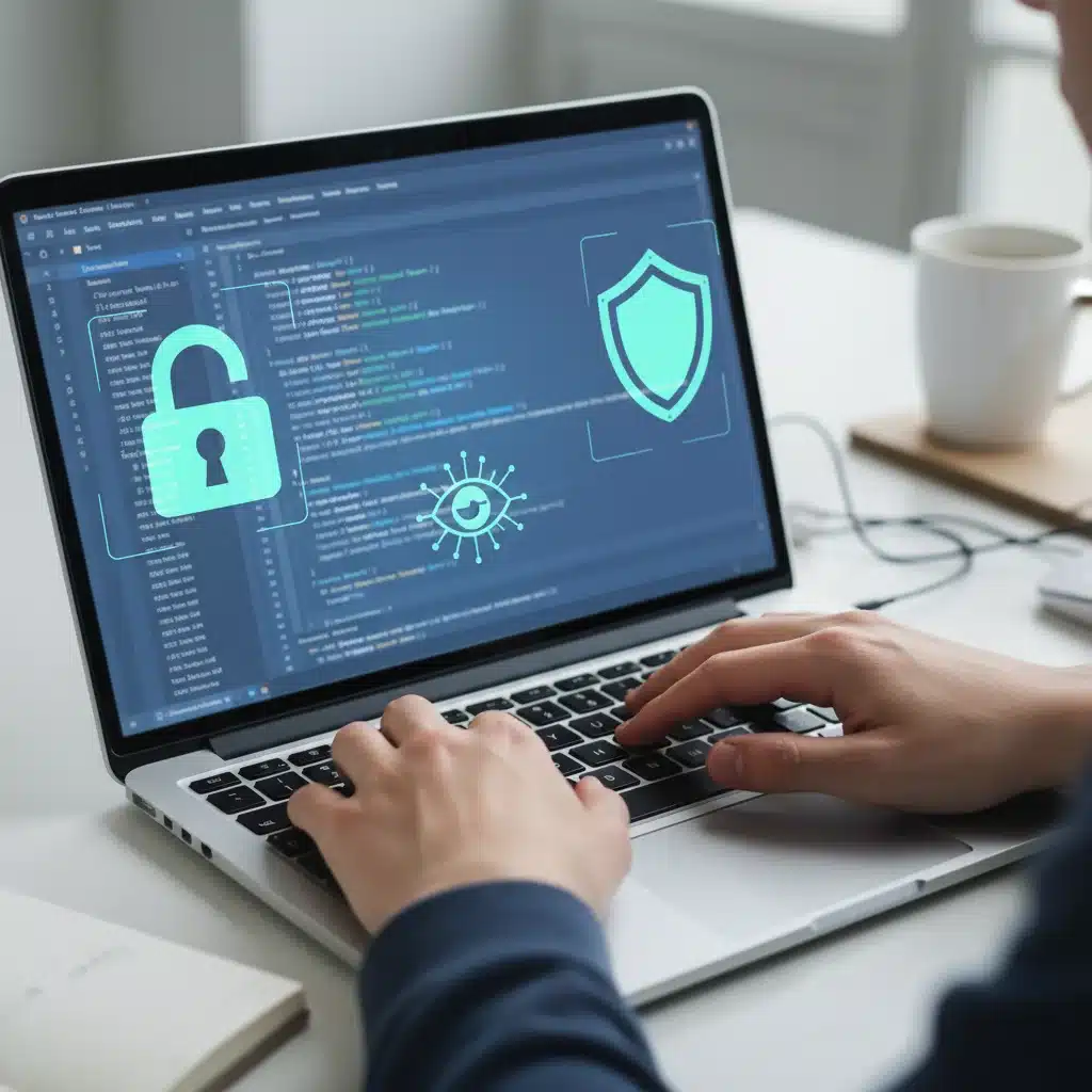 Student practicing secure online habits and cybersecurity on a laptop.