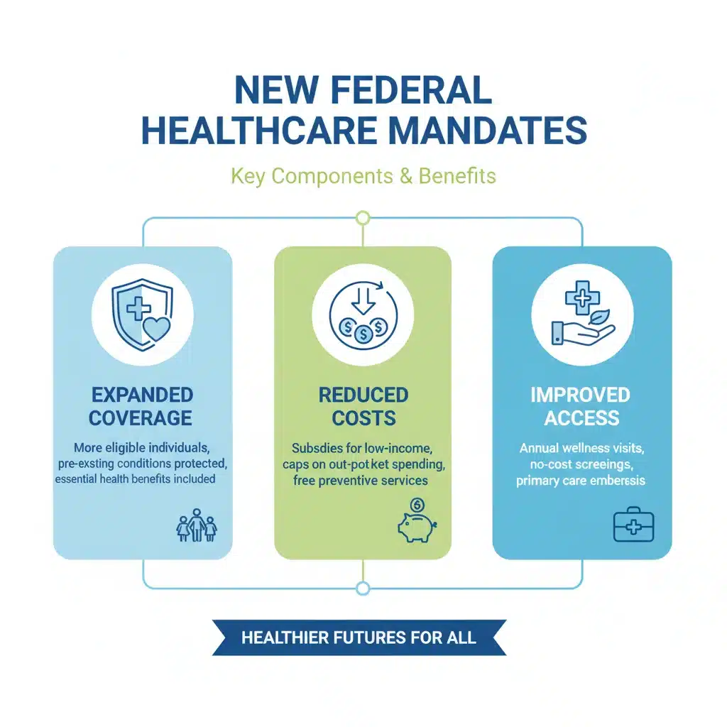 Infographic detailing key components of new federal healthcare mandates.