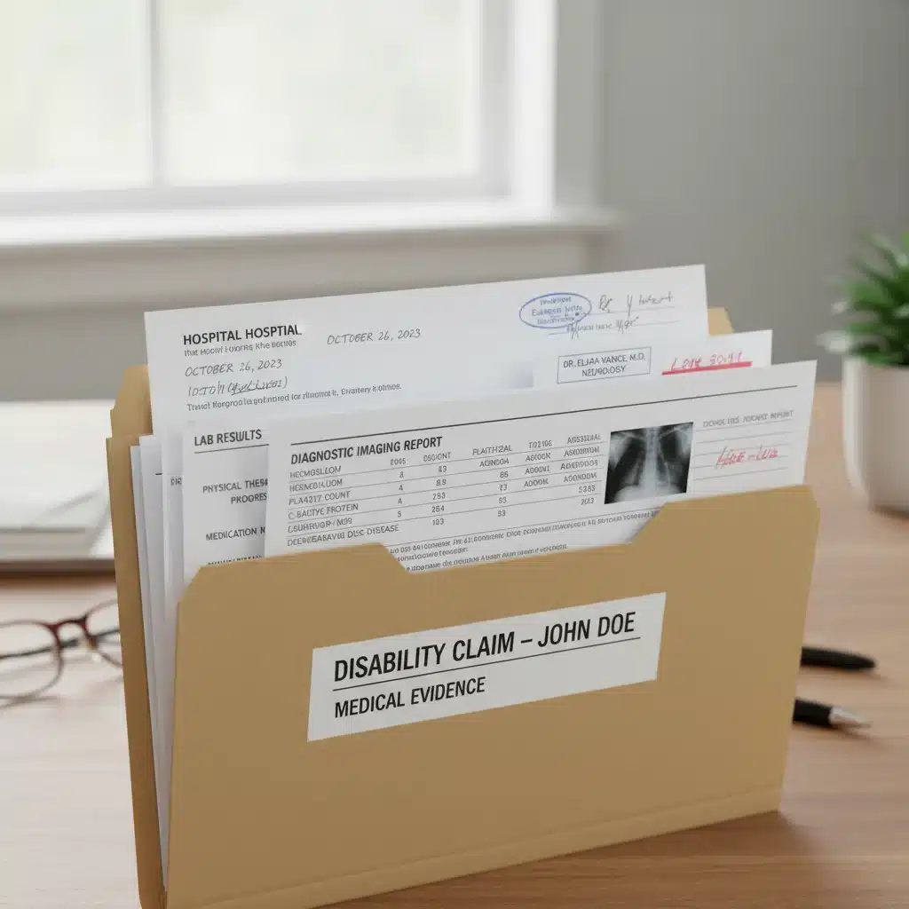 Organized medical records and evidence for disability claim