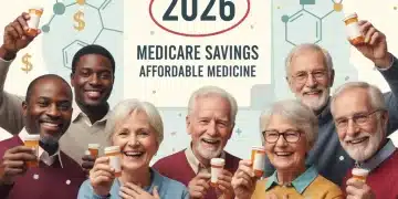 Happy seniors holding prescription bottles, symbolizing Medicare Part D savings in 2026.